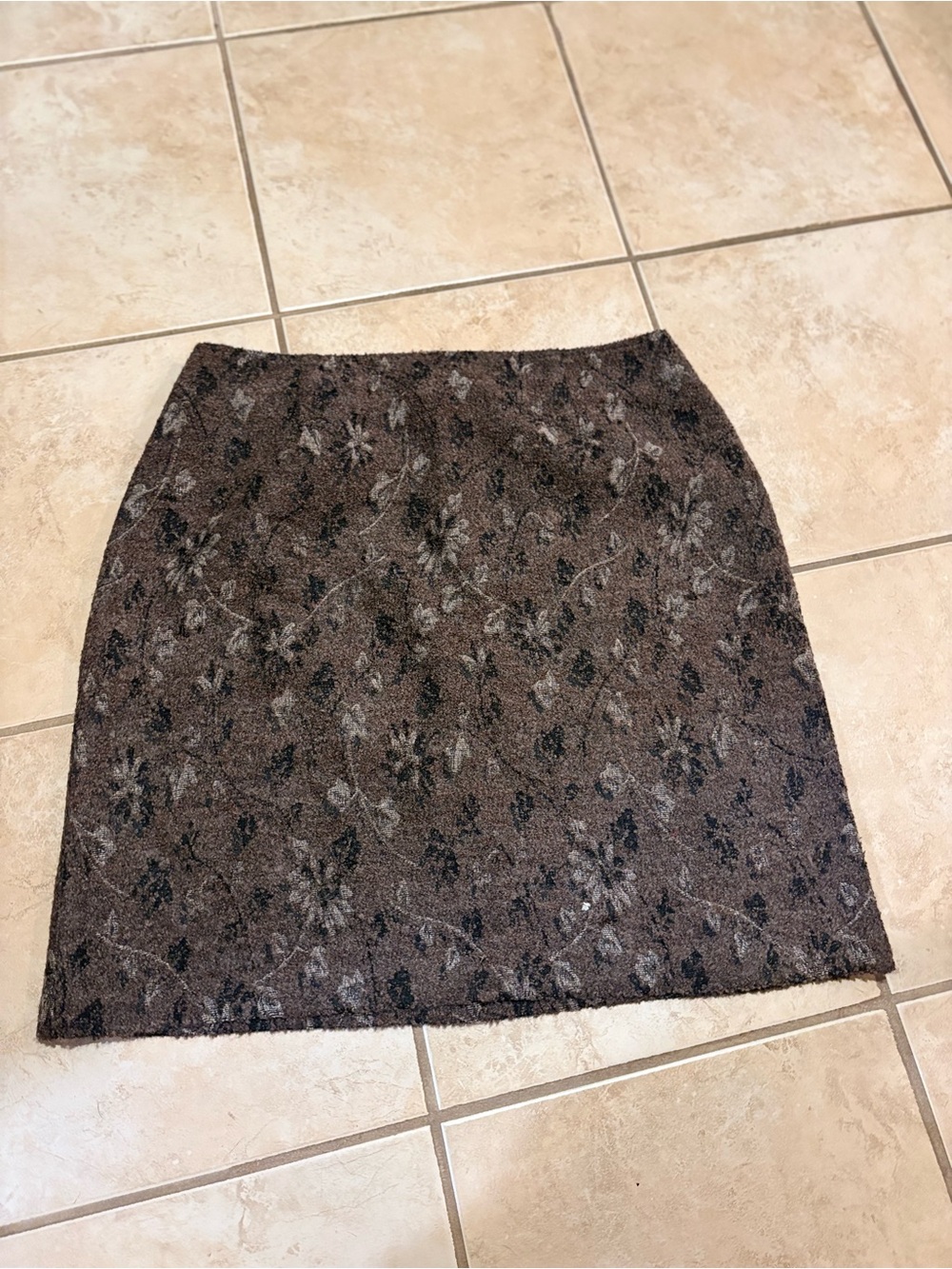 J. Jill Brown Floral-Pattern Wool Blend Pencil Skirt